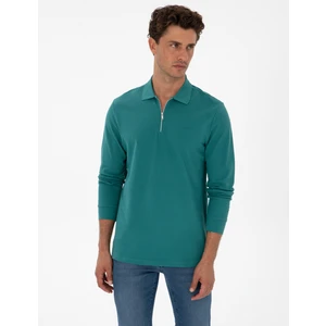 Pierre Cardin Erkek Zümrüt Slim Fit Kıvrılmaz Fermuarlı Polo Yaka Basic Pike Sweatshirt 50314046-VR055