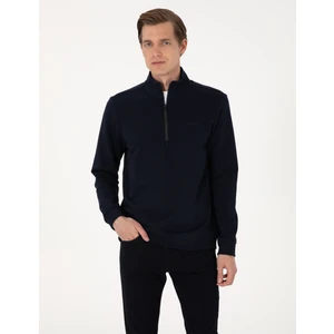Pierre Cardin Erkek Lacivert 3 Iplik Regular Fit Fermuarlı Dik Yaka Basic Sweatshirt 50314044-VR033