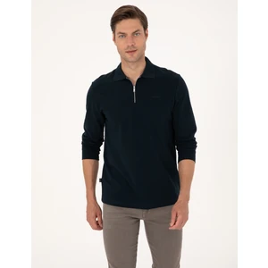 Pierre Cardin Erkek Lacivert Slim Fit Kıvrılmaz Fermuarlı Polo Yaka Basic Pike Sweatshirt 50314046-VR033