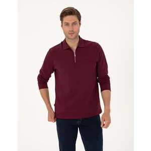 Pierre Cardin Erkek Bordo Slim Fit Kıvrılmaz Fermuarlı Polo Yaka Basic Pike Sweatshirt 50314046-VR014
