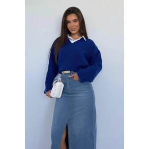 Saks V Yaka Triko Kadın Kazak MG2501