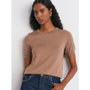 10779 Bisiklet Yaka Kısa Kol Basic Triko Bluz-Koyu Vizon