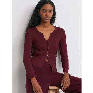 31548 Düğme Detaylı Büzgülü Top-Koyu Bordo