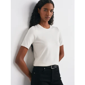 10779 Bisiklet Yaka Kısa Kol Basic Triko Bluz-Ekru