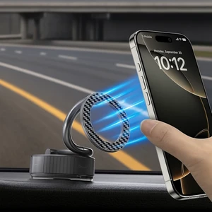 Metal Katlanabilir Karbon Fiber Magsafe Mıknatıslı Araç Telefon Tutucu  360° Dönebilir Kilitli Vakum