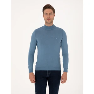 Pierre Cardin Erkek Mavi Slim Fit Yarım Balıkçı Yaka Basic Triko Kazak 50314176-VR036