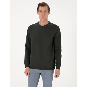 Pierre Cardin Erkek Koyu Yeşil 2 Iplik Regular Fit Bisiklet Yaka Basic Sweatshirt 50314054-VR079
