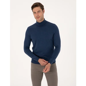 Pierre Cardin Erkek Indigo Melanj Slim Fit Balıkçı Yaka Basic Triko Kazak 50314202-VR155