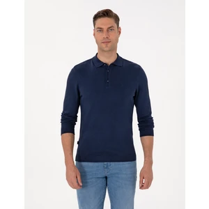 Pierre Cardin Erkek Açık Lacivert Slim Fit Polo Yaka Basic Triko Kazak 50314189-VR059