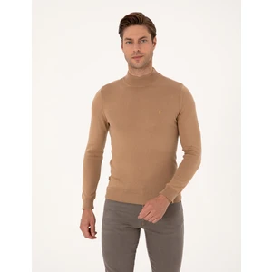 Pierre Cardin Erkek Camel Slim Fit Yarım Balıkçı Yaka Basic Triko Kazak 50314176-VR015
