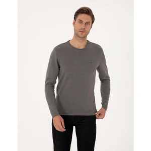Pierre Cardin Erkek Gri Melanj Slim Fit Bisiklet Yaka Basic Triko Kazak 50314192-VR086