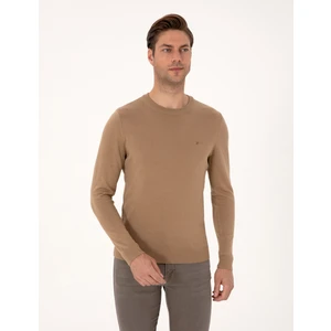 Pierre Cardin Erkek Camel Slim Fit Bisiklet Yaka Basic Triko Kazak 50314192-VR015