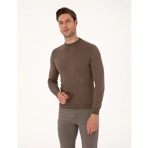 Pierre Cardin Erkek Vizon Melanj Slim Fit Çeyrek Yaka Basic Triko Kazak 50314188-VR174