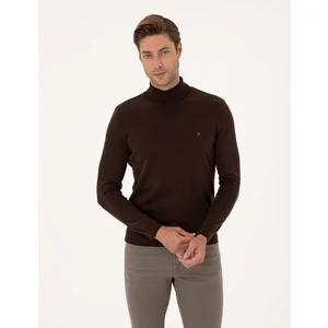 Pierre Cardin Erkek Koyu Kahverengi Slim Fit Balıkçı Yaka Basic Triko Kazak 50314202-VR084