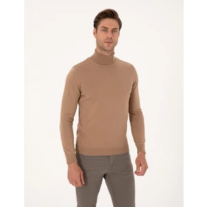 Pierre Cardin Erkek Camel Slim Fit Balıkçı Yaka Basic Triko Kazak 50314202-VR015
