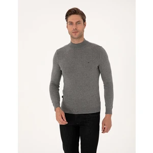 Pierre Cardin Erkek Gri Melanj Slim Fit Yarım Balıkçı Yaka Basic Triko Kazak 50314176-VR086