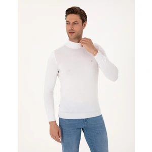 Pierre Cardin Erkek Ekru Slim Fit Yarım Balıkçı Yaka Basic Triko Kazak 50314176-VR019