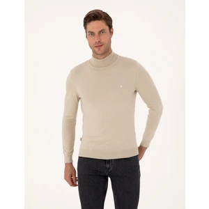 Pierre Cardin Erkek Kum Melanj Slim Fit Balıkçı Yaka Basic Triko Kazak 50314202-VR123