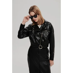 Biker Cepli Deri Ceket Siyah