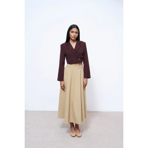 Kruvaze Crop Blazer Ceket Kahverengi