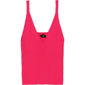 Ince Askılı Triko Crop Bluz Fuşya