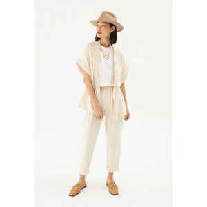 Paçası Püsküllü Keten Pantolon Naturel