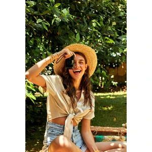 Keten Bağlama Detaylı Gömlek Naturel