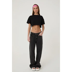 Yüksek Bel Bol Paça Kot Pantolon Antrasit