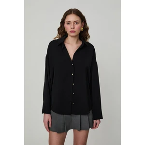 Düğmeli Basic Gömlek Siyah