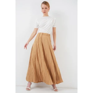 Kadın BDART Astarlı Dokulu Maxi Etek Yulaf Ezmesi Doğal