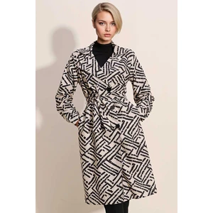 Kadın BDART Düğmeli Kruvaze Yaka Uzun Trençkot Beyaz