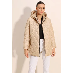 Kadın BDART Cepli Kapüşonlu Kapitone Mont Bej Doğal
