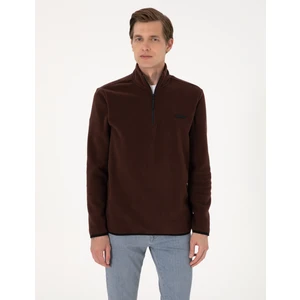 Pierre Cardin Erkek Kahverengi Regular Fit Yarım Fermuarlı Polar Sweatshirt 50314056-VR029