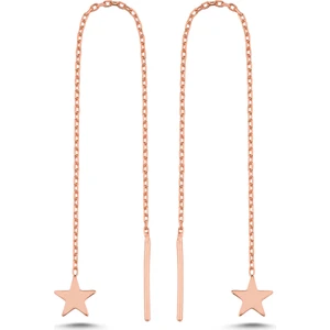 925 Ayar Gümüş Rose Kaplama Minik Yıldız Zincir Küpe