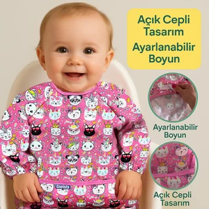Baby Uzun Kollu Mama Önlüğü - Pembe | Blw Uyumlu, Sıvı Geçirmez, Ipsiz Güvenli Tasarım