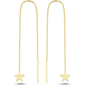 925 Ayar Gümüş Gold Kaplama Minik Yıldız Zincir Küpe