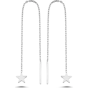 925 Ayar Gümüş Rodyum Kaplama Minik Yıldız Zincir Küpe