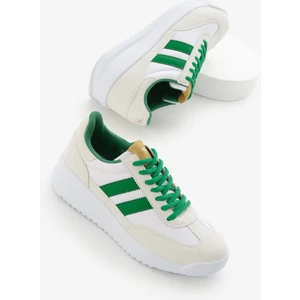 Unisex Beyaz Yeşil Termo Taban Çift Şeritli Bağcıklı Spor Ayakkabı