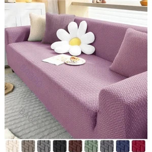 Jakarlı Tuğla Desen Koltuk Örtüsü Çekyat Kanepe Kılıfı Lastikli Kayma Yapmayan 3 Kişilik