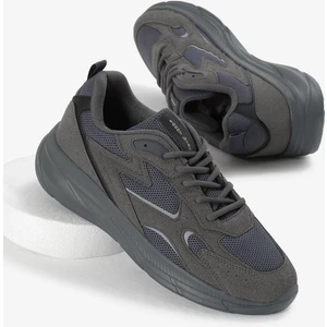 Erkek Füme Faylon Taban Nefes Alabilen Kumaş Reflektörlü Dalgalı Desenli Spor Ayakkabı