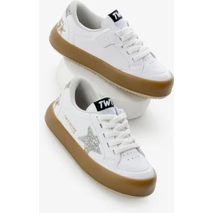 Çocuk Unisex Beyaz Gümüş Termo Taban Yıldız Detaylı Bağcıklı ve Cırtlı Spor Ayakkabı