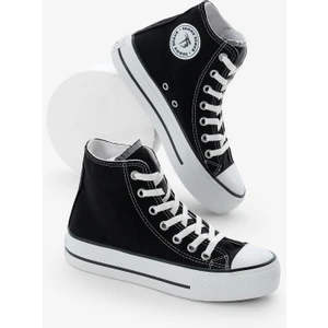 Kadın Siyah Termo Kalın Taban Bağcıklı Uzun Keten Spor Ayakkabı