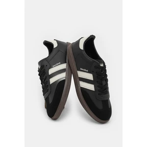 Unisex Siyah Bej Termo Taban Yanı Şeritli Bağcıklı Spor Ayakkabı