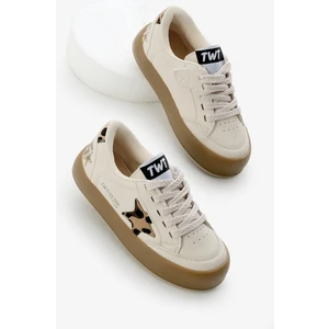 Çocuk Unisex Bej Leopar Termo Taban Yıldız Detaylı Bağcıklı ve Cırtlı Spor Ayakkabı