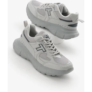 Unisex Açık Gri Yüksek Faylon Taban Nefes Alabilen Kumaş Bağcıklı Spor Ayakkabı