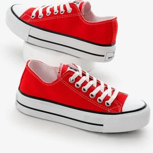 Kadın Kırmızı Termo Kalın Taban Bağcıklı Keten Spor Ayakkabı