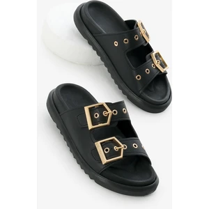 Kadın Siyah Poli Taban Çift Bantlı Tokalı Terlik