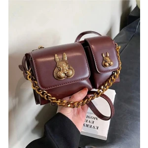 Kadın Bordo Sincap Aksesuar Detaylı Tasarım Baget Çanta