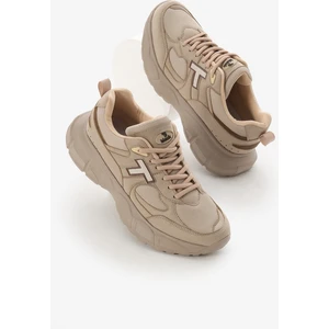 Tonny Black Unisex Bağcıklı Spor Ayakkabı Nefes Alabilen Bej Kumaş ve Düz Taban