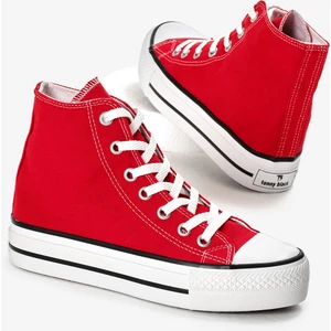 Kadın Kırmızı Termo Kalın Taban Bağcıklı Uzun Keten Spor Ayakkabı